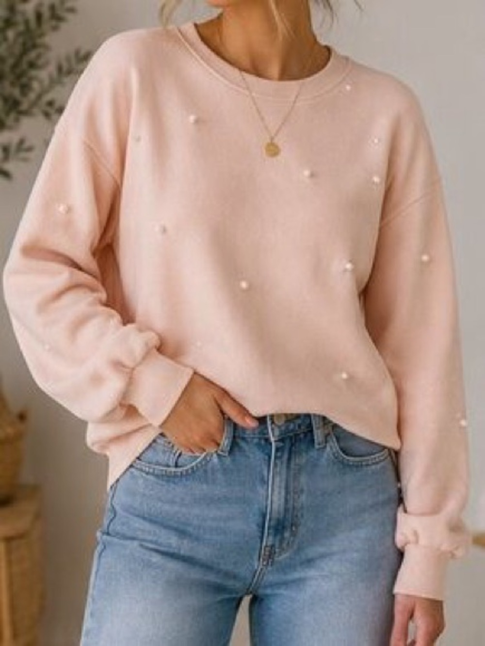 Zara Pearl Embellished Sweatshirt
